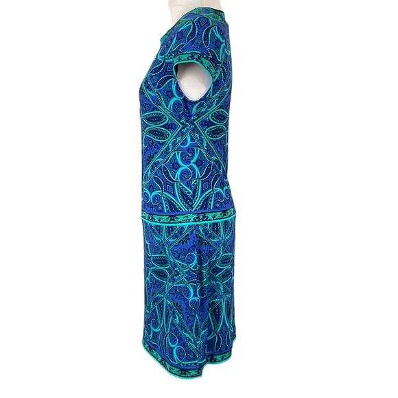 CACHE Dress Stretch Blue Paisley Print sz Small Boho Cruise Vacation Retro 70s - Picture 4 of 10